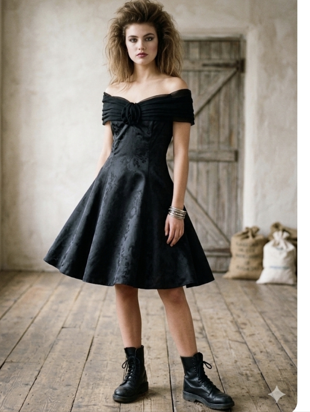 Vintage 80s Gunne Sax  Off-the-Shoulder Cocktail Dress Fit And Flare Crinoline